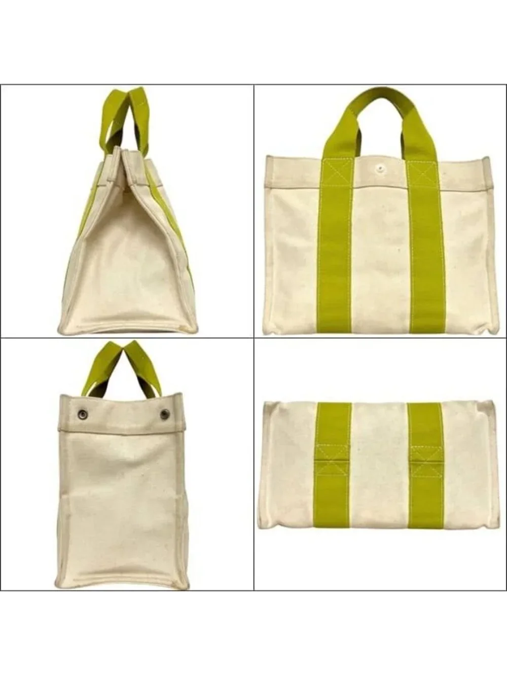 Hermes Tote Bora PM White Green Yellow Canvas